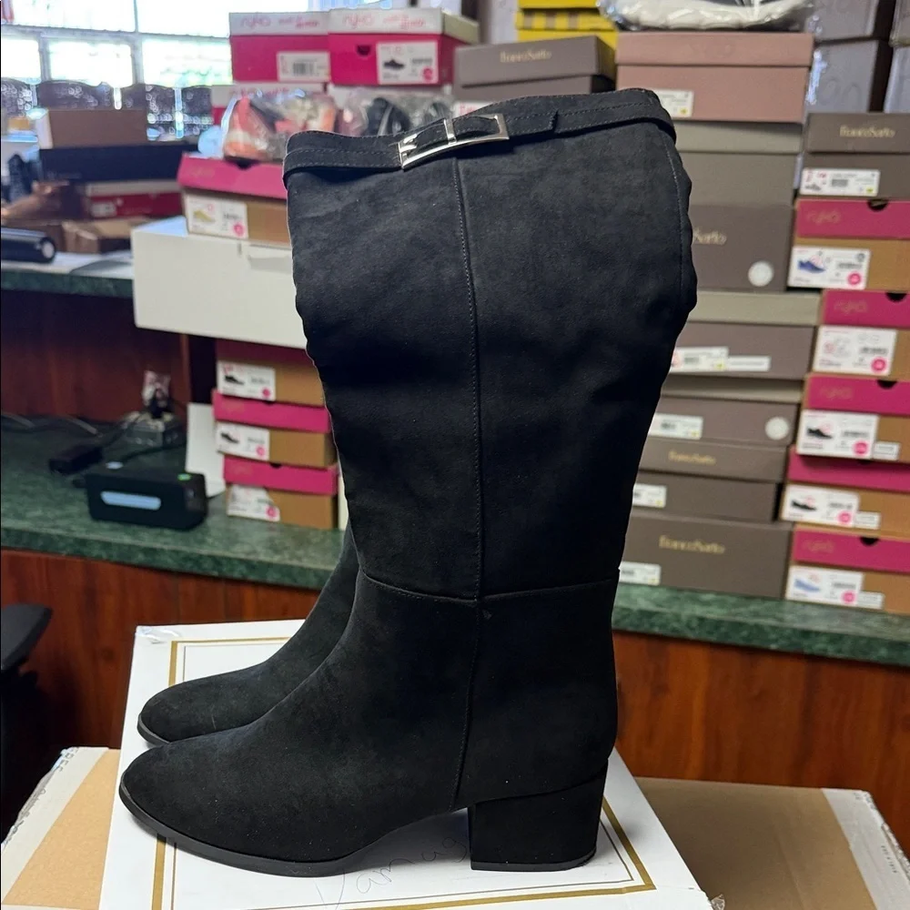 Charter Club Black Over-the-Knee Suede-Look Boots with Gold Buckle